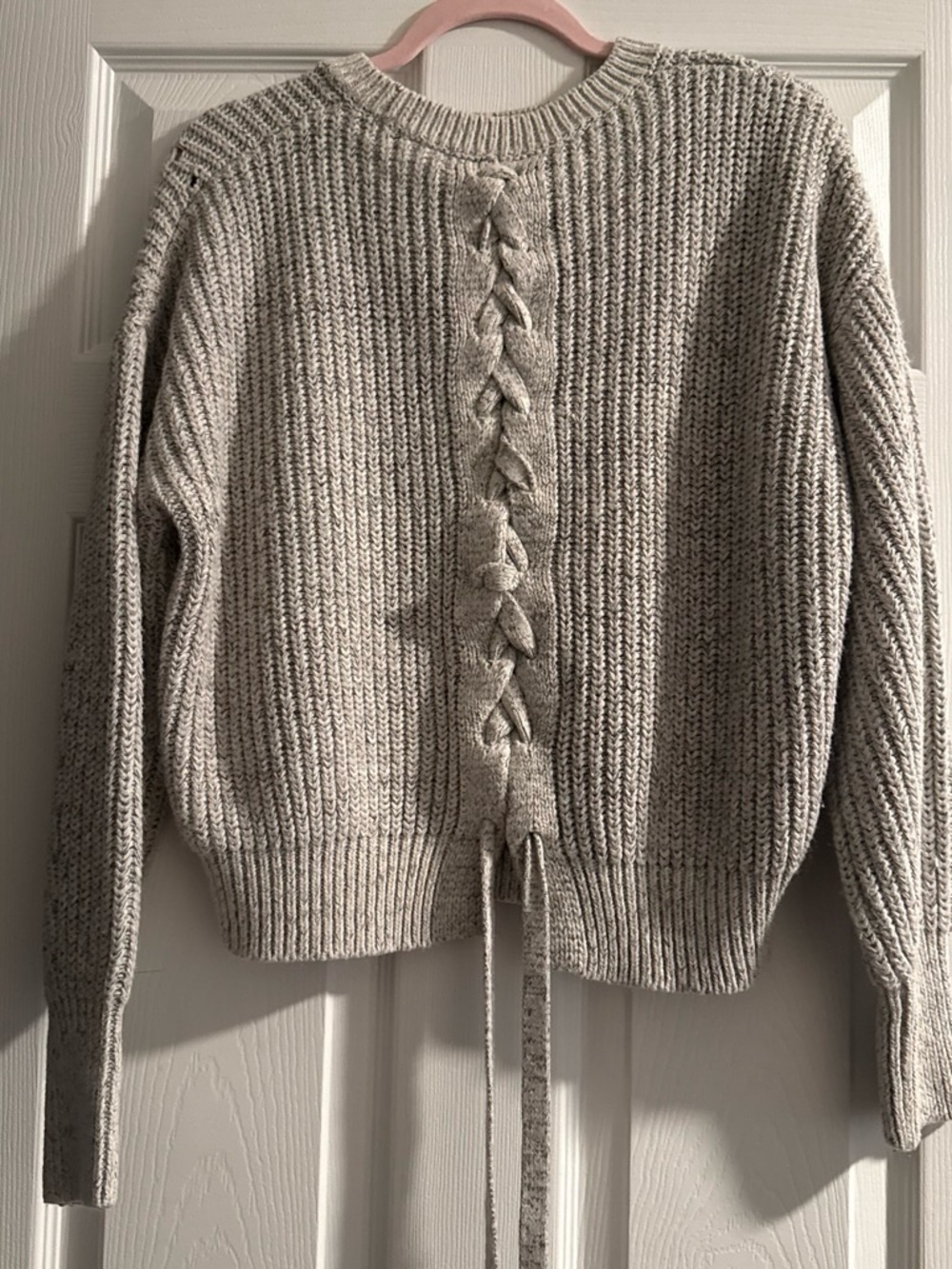 New Look Cream Lace-Up Grey Chunky Knit Sweater